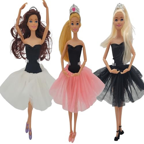 Nimeto 12 x Bekleidung Barbie Ballerina Ballet Tutu Ballettschuhen Tanzen Krone Ballettkleider Tütü Geschenk für Kinder Set Kleider Ballkleider