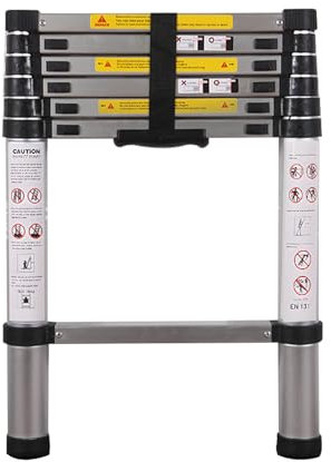 SINZUX Telescopic Ladder 2M/6.5FT, Stainless Steel Loft Ladder Extendable, Max Load 150kg/330lb, Adjustable Step, for Decorating, Painting