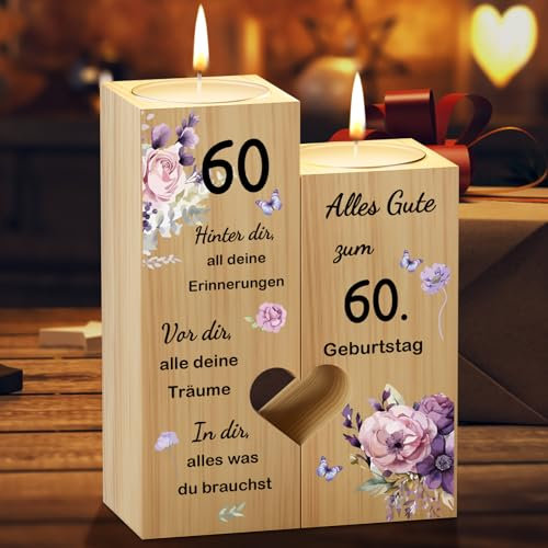 KAAYEE 60 Jahre Geburtstagsgeschenk für Frauen, Herzförmiger Kerzenhalter Geburtstagsgeschenk für Frauen 1964, 60 Geburtstag für Beste Freundin Mädchen Schwestern (60)