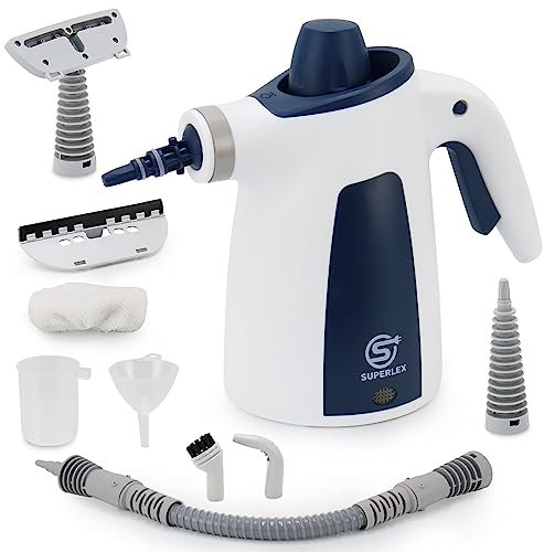 Superlex Hand Held Steam Cleaner 10-in-1 Kit, Versatile Portable Steamer 1050 Watt, Multipurpose for Cleaning Window, Kitchen, Bathroon, Bedroom, Carpet (Blue)