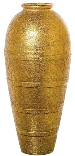 DRW Jarron de Suelo de Ceramica en Dorado 34x34x80 cm