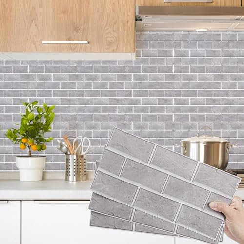 Decoroom Tile Stickers Grey 48pcs/15x30cm Brick Self Adhesive Wall Tiles Vinyl Peel and Stick Waterproof DIY Home Decor Stick on Transfers Kitchen Bathroom Backsplash