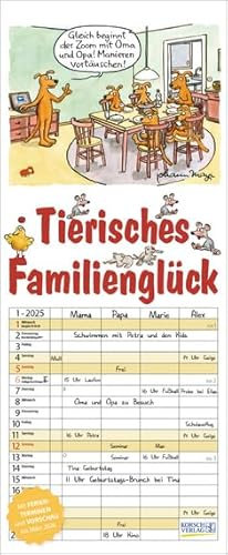 Tierisches Familienglück - Familienplaner 2025 für 4 Personen - Korsch-Verlag - Kalender mit 4 Spalten zum Eintragen - 19 cm x 46 cm