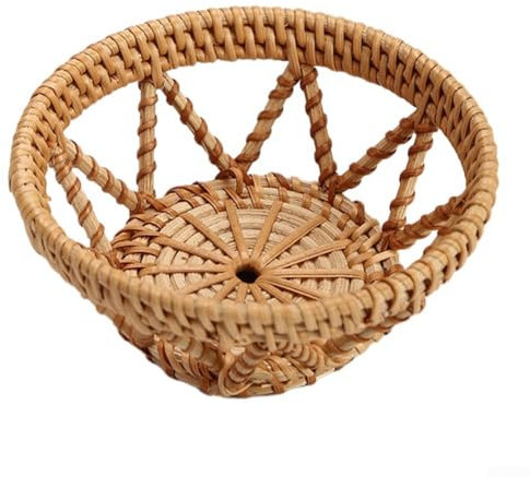 Bandeja redonda de ratán, cesta redonda hecha a mano, bandeja de ratán para almacenamiento de frutas, alimentos, desayuno (1#)