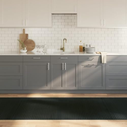 LAPOOH Tapis rectangulaire Gris 100x300 cm Bambou,Grand Tapis Salle De Bain,Tapis De Bain Epais