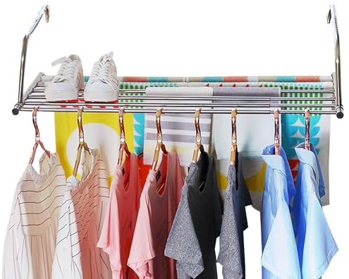 Tendedero de ropa para balcón, perchas, tendedero de ropa, radiador de bar, tendedero con longitud ajustable y diseño telescópico, estante colgante para balcón, dormitorio, terraza