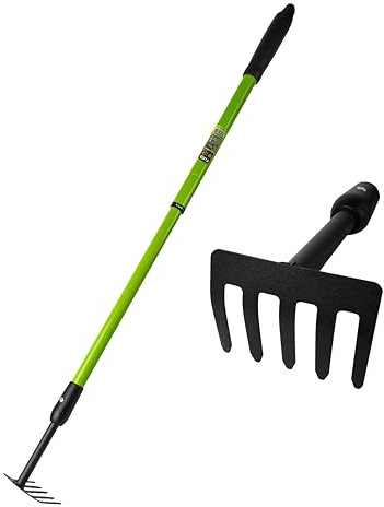 Small Rake Garden Rake Hand Rakes, Ajustable Handle Gardening Hand Cultivator Garden Tool with Non Slip Handle Hand Weeder Tool for Weeding Tilling Soil Planting