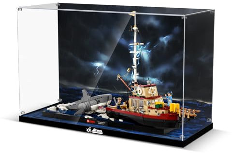 cooldac Acryl-Vitrine kompatibel mit Lego Ideas 21350 der Weiße Hai, Staubdichtes Transparentes HD Backdrop Display Case kompatibel mit Lego 21350 Baukasten(Nur Box, Kein Modell)