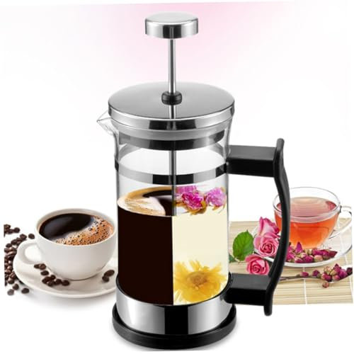 CRILSTYLEO Kaffeekanne Aus Glas Fassungsvermögen 350 Ml Silberfarben Stabile Konstruktion Aus Edelstahl 304 Für Das Café Zu Hause