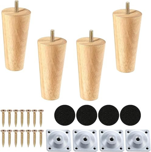Goomp Lot de 4 Pieds de Meubles en Bois,30cm Pieds de Rechange pour Canapé, Pieds de Canapé du Milieu du Siècle pour Canapé, Lit, Fauteuil, Armoire