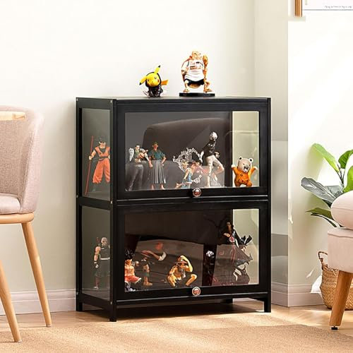Hynbdes Glasvitrine, Wohnzimmer Vitrine, Schaukasten, Starke Struktur, versiegelt und staubdicht, geeignet für Verschiedene Szenarien (Zwei Schichten schwarz 60 * 33 * 73 transparent auf DREI Seiten)