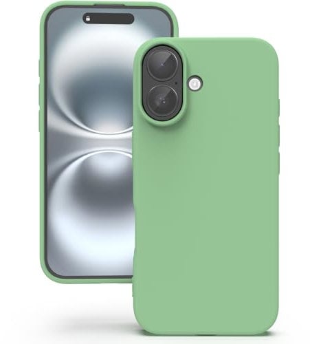 YATWIN Silicone Case for iPhone 16, Soft-Touch, Shockproof, DustProof, Antiskid Full Body Armour Phone Cover for Apple iPhone 16 - Mint Green