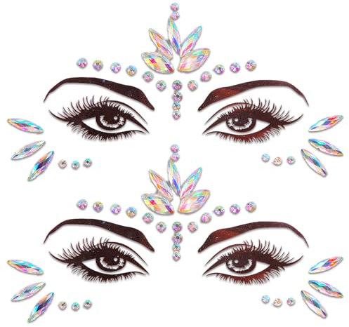 Edelsteine Temporäre Tattoos Glitzer Schmucksteine, 2 Stück Strass Gesicht Juwelen Kristalle Strasssteine für Frauen Halloween Club Cosplay Kostüm Gesicht Edelsteine Aufkleber
