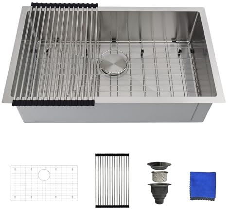 Delironexu - Fregadero de cocina de 30 pulgadas, de acero inoxidable de 16 g, fregadero de cocina de 30 x 18 pulgadas de profundidad con 4 accesorios