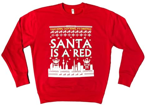 Beyond Happy Liverpool Christmas Sweatshirt - Heavy Duty Scouse Football Fan Festlicher Pullover - Erwachsene Baumwollmischung, Liverpool, XL