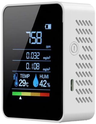 Air Quality Monitor, Indoor Air Quality Meters, CO2 Monitor Tester, Real-Time Air Tester, Battery Operated Sensor, 9x3.5x7cm Air Quality Sensor, Measures Temperature, PM, CO2, TVOC, HCHO