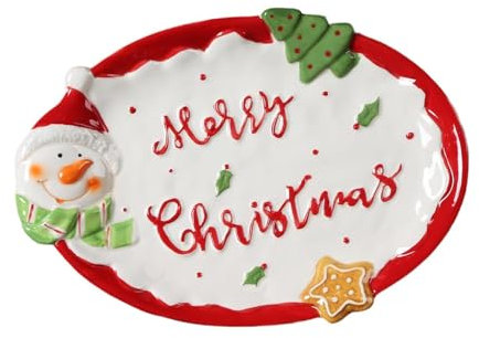 Fonowx Piatto Da Portata Natalizio in Porcellana, Piatto Da Dessert, Vassoio Leggero per Uso in Ufficio, Albero Del Pupazzo