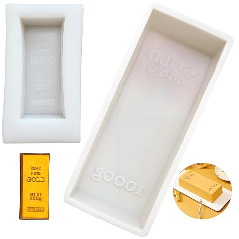 Silicone Cake Moulds for Baking, 2 Packs 3D Simulation Gold Chocolate Bar Moulds, Homemade Soap Mould, Muffin, Pudding, Jelly, Candy, Brownie and Cheesecake, Nonstick & BPA Free