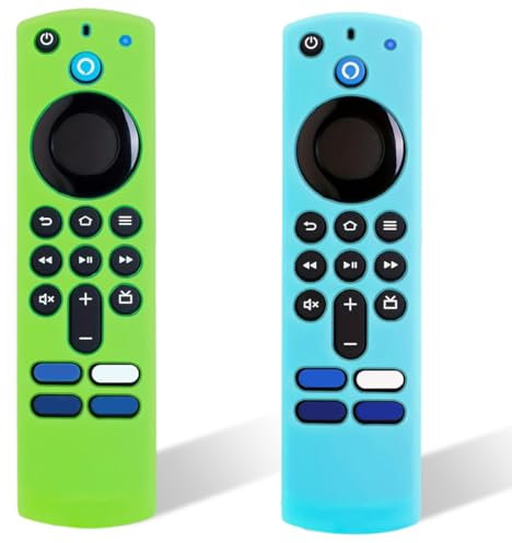 JAWUZ Estuche de silicona para control remoto por voz de Alexa, paquete de 2, compatible con Fire Stick TV 4K/4K Max, control remoto por voz de Alexa (3.ª generación), color verde y azul