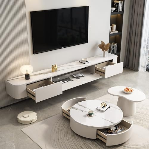 XDXINY TV Media Console Floating TV Cabinet Wall Mounted TV Cabinet Multi Large Storage TV Bench Under TV Lowboard with drawers Router Bracket (White rock, 140 * 20 * 24CM)