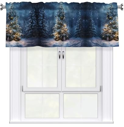 XTYGETY Tenda a mantovana corta con stampa di albero di Natale e neve, per cucina, bagno, soggiorno, camera da letto