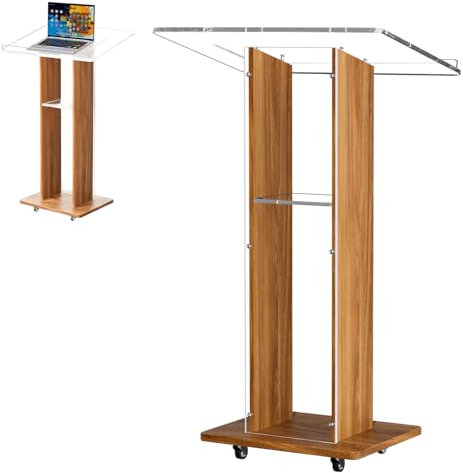 Afitdon Acryl Holz Podium, Transparent Acryl Rednerpult mit Speicher Regal, Kirche Kanzel mit Verdickt Breiter Leseplattform, Stabilität Podium Ständer for Kirche, Vortrag, Klassenzimmer(60x48x116cm)