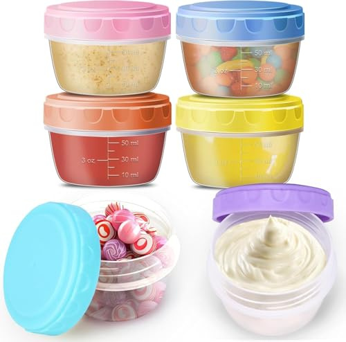 ALINK 6 Stück kleine Gefrierdosen 80ml mit Deckel,Auslaufsichere Vorratsdosen,BPA-frei Mini Frischhaltedosen,stapelbar & wiederverwendbar,Gefrierbehälter für Snacks,Saucen,Babynahrung（4.5 X 6CM）