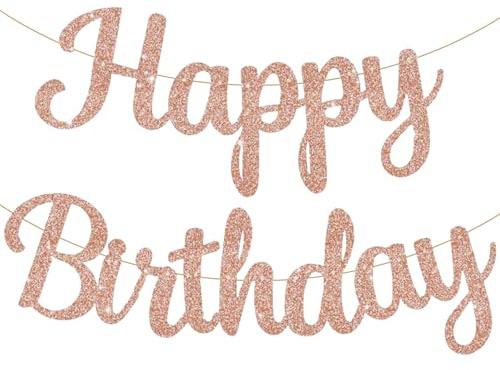 Girlande Geburtstag Happy Birthday Banner, 1,2M, für Mädchen & Frauen, Geburtstagsbanner, Geburtstagsparty Deko, Dekorationsschild (Rose Gold)