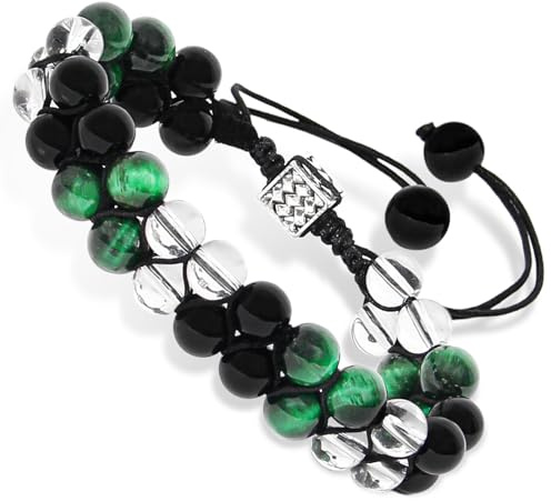 Orientrea 3-Steine Kristallarmband für Damen & Herren, 8,2 mm mit Zugband | Naturstein-Schmuck – Drei Steinkombinationen mit 8,2 mm Perlen und verstellbarem Zugband für den Alltag.