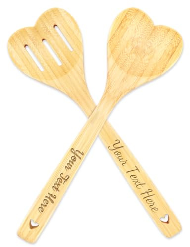 Personalized Bamboo Spoon Set,Customizable Text 30cm Bamboo Stirring Baking Cooking Utensils,Personalized Gift with Custom Text,Mother's Day Birthday Gift Wedding (Heart)