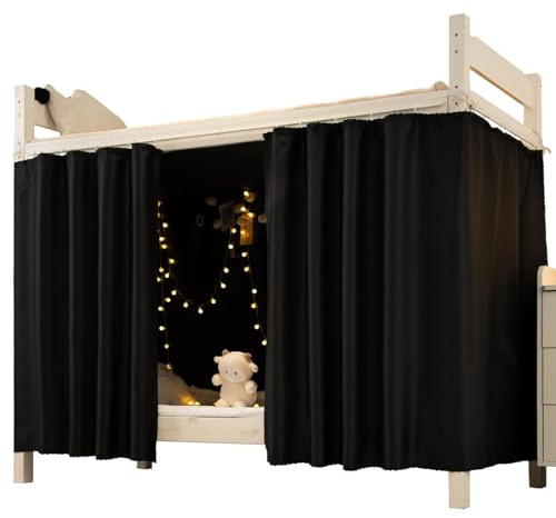 Tende per Letto a Castello a 2 Pannelli Tenda Oscurante per Letto Castello per la Privacy con Corda e Ganci per Dormitorio Domestico Studenti Universitari 47x79 pollici Nero |.Tenda inferiore
