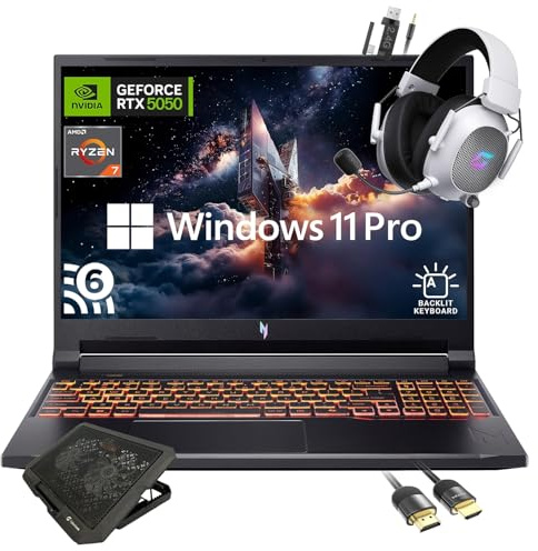 acer Nitro V 16 WUXGA Gaming Laptop, AMD Ryzen 7 260 8-Core, NVIDIA GeForce RTX 5050, WUXGA 180Hz IPS, 32GB RAM, 2TB SSD, WiFi 6, tastiera retroilluminata, w/Mytrix Cooling Pad Cavo HDMI, Windows 11