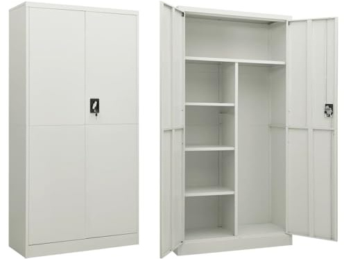 Festnight Armario Multiusos 2 Puertas, Escobero, Limpieza y Almacenaje, Armario de Taquilla, Armario Acero, 90 x 40 x 180 cm, Gris Claro