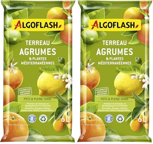 Algoflash Terreau Agrumes et Plantes Méditerranéennes, Utilisable en Agriculture Biologique - 6L, Marron (Lot de 2)