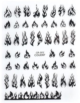 Yinhing Flammen-Nagelkunst-Aufkleber für Frauen, Auffällige Flammen-Nagelaufkleber, Selbstklebende Nägel, Einzigartige Maniküre-Dekoration für Nägel für Nageldesigns (Schwarz- und Weißgold)