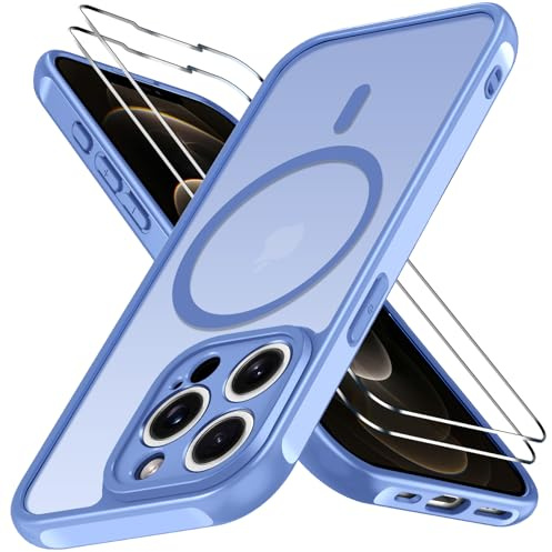 iVoler Cover Magnetica per iPhone 12 Pro Max 5G con 2 Pezzi Pellicola Vetro Temperato, [Compatibile con MagSafe] Custodia Traslucida Opaca Sottile Anti-Impronte MagSafe Case, Azzurro