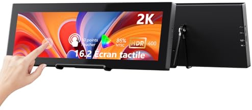 16.2 2K Schermo Secondario Touch, 2608×720 Display LCD Allungato IPS | Viaggio Touch con HDMI/USB-C, Monitor Touchscreen Portatile per Computer, Monitoraggio GPU CPU RAM con Aida64