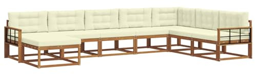 vidaXL Outdoor-Sofagarnitur mit Kissen 8 pcs Natur und Creme, Akazienholz Outdoor Sofa Set, modernes Ecksofa, langlebige Gartenmöbel, Terrassensitz, Lounge für den Hinterhof, Latten-Rücken-Design