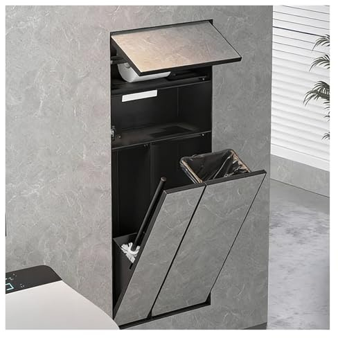 PEYNIR nicchia doccia incasso Nicchia per pattumiera a incasso nera, A incasso 4 in 1 Vano porta rotolo di carta igienica Rivestimento a parete con porta carta igienica e scopino per WC