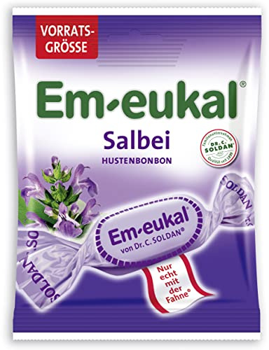 Em-eukal Salbei Hustenbonbon zuckerhaltig Großbeutel 150g – Aromatisch und kräuterig-frisch mit feinem Salbeiextrakt und hochwertigen ätherischen Ölen – Mit Vitamin C (1 x 150g)