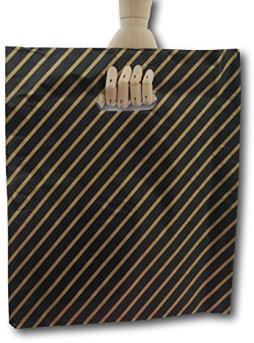 EPOSGEAR® Large Black and Gold Striped Jewellery Gift Shop Boutique Plastic Carrier Bags 11 x 13 (270mm x 320mm) (200)