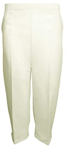 MyShoeStore Ladies Womens 3/4 Three Quarter Half Elasticated Trouser Plain Capri Cropped Stretch Trousers Plain ¾ Length Pants Summer Shorts Plus Big Sizes 10 to 24 (Ivory3/4, UK 16)