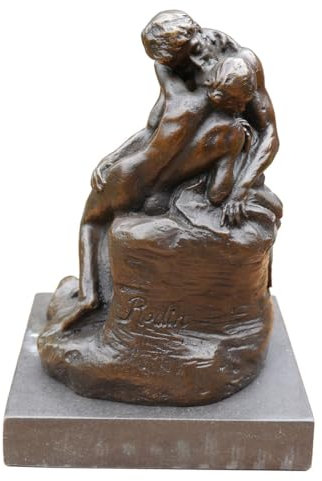Antike Fundgrube Bronze Figur Der Kuss nach Rodin auf edlem Marmorsockel | Skulptur Statue | H: 14 cm (551)