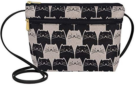 Danny K Damen Gobelin ReiÃŸverschluss börse Crossbody Handtasche Verstellbare Kordel Handmade in USA (Meowser)