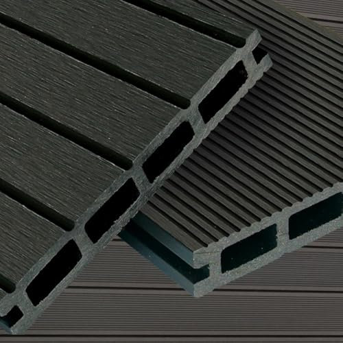 WPC Terrassendielen Basic Line - Komplett-Set dunkelgrau | 68m² (4m x 17m) Holz-Brett Dielen | Boden-Fliesen + Unterkonstruktion & Clips | Balkon Boden-Belag + rutschfest + witterungsbeständig