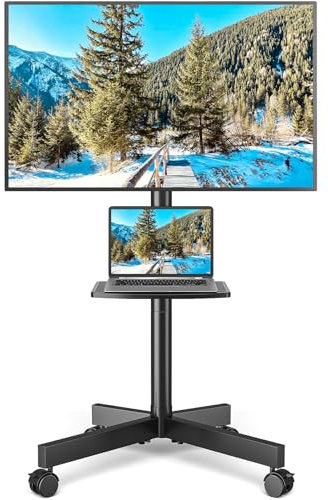 Rfiver Mobile TV Stand with Wheels for 32-60 Plasma LCD LED Flat Screen/Curved TVs up to 88lbs, Rolling TV Cart Monitor Stand Height Adjustable wih Storage Shelf, Max Vesa 600x400mm, Black MT2001