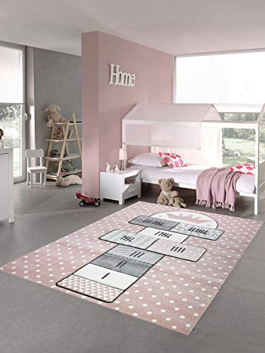 CARPETIA Teppich Kinderzimmer Hüpfspiel Muster rosa grau Größe 140x200 cm