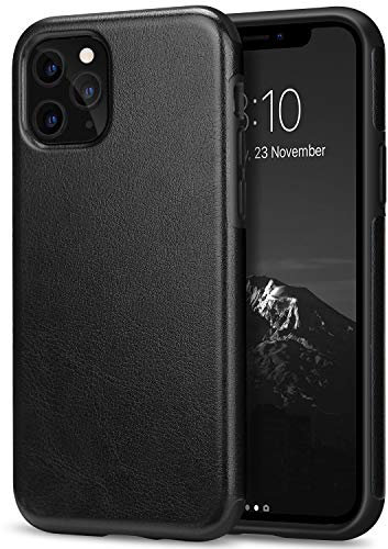 TENDLIN Compatible with iPhone 11 Pro Max Case Premium Leather TPU Hybrid Case (Black)