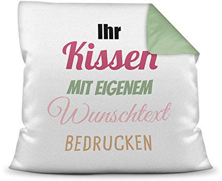 Print Royal Kissen selbst gestalten mit WUNSCHTEXT - individuell Bedruckt mit eigenem Text oder Namen - Personalisierte Geschenkidee/Kopfkissen mit Spruch beschriften - Farbkissen Rückseite Seegrün
