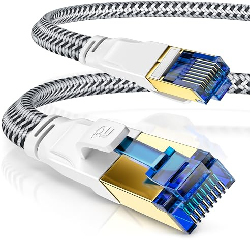 CSL - 0,5m CAT 8 Netzwerkkabel Flach und Dünn, Lan Kabel für 40 Gigabit High Speed, Internetkabel Flachbandkabel, Verlegekabel 40 Gbps Cat.8 RJ45 Kabel für Switch Router Modem PC, 0,5 Meter Weiss